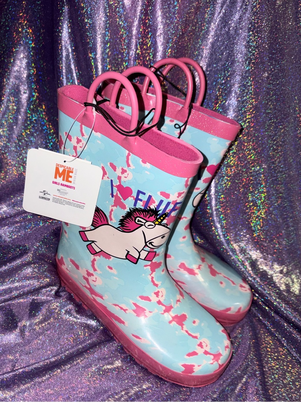 Girls Despicable Me Fluffy Unicorn Rain Boots